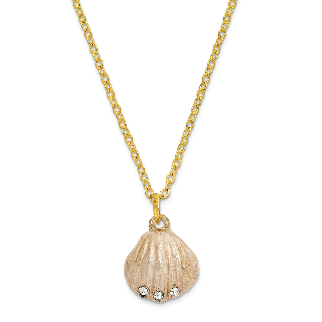 Luxury Giftware by Jere Pewter Bejeweled Crystals Gold-tone Enameled PINKY Clam Shell Trinket Box with Matching 18 Inch Necklace