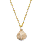 Luxury Giftware by Jere Pewter Bejeweled Crystals Gold-tone Enameled PINKY Clam Shell Trinket Box with Matching 18 Inch Necklace