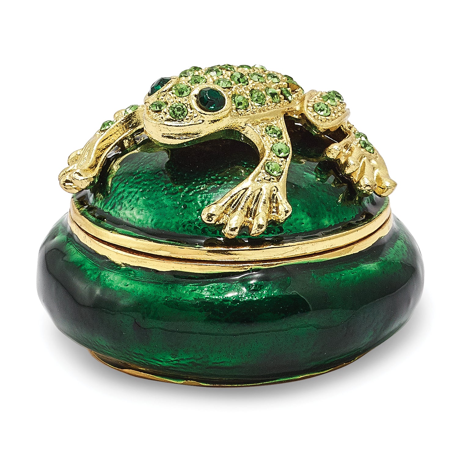 Luxury Giftware Pewter Bejeweled Crystals Gold-tone Enameled SPECKLES Frog Box Trinket Box with Matching 18 Inch Necklace Main image