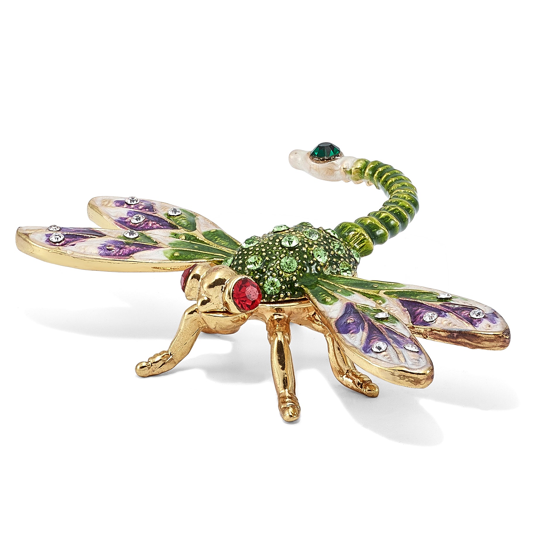Luxury Giftware by Jere Pewter Bejeweled Crystals Gold-tone Enameled DEWEY Green Dragonfly Trinket Box with Matching 18 Inch Necklace Main image