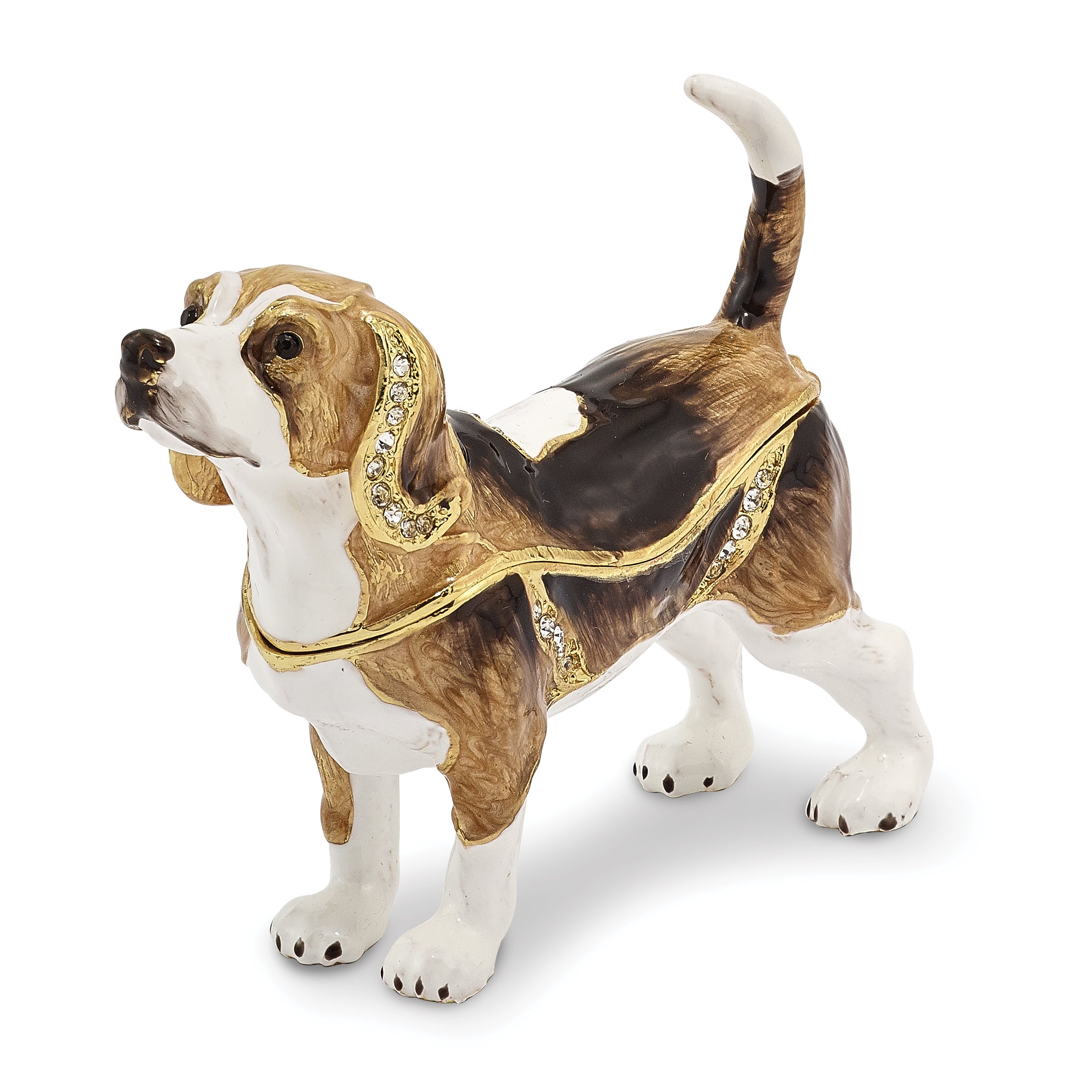 Luxury Giftware by Jere Pewter Bejeweled Crystals Gold-tone Enameled BEAUREGARD Beagle Trinket Box with Matching 18 Inch Necklace Main image