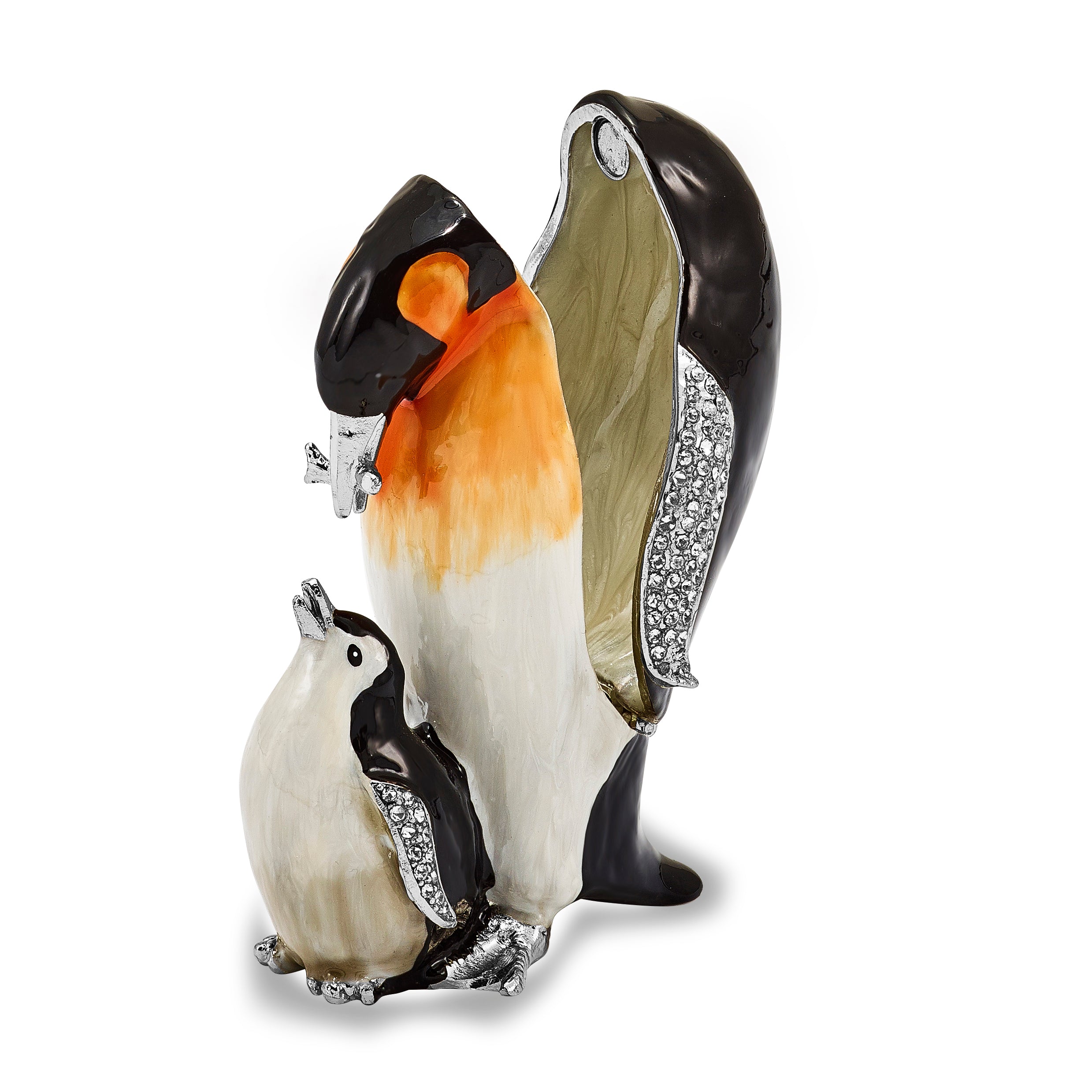 Luxury Giftware Pewter Bejeweled Crystals Silver-tone Enameled HERO & HARPER Emperor Penguin & Baby Trinket Box with Matching 18 Inch Necklace Secondary image