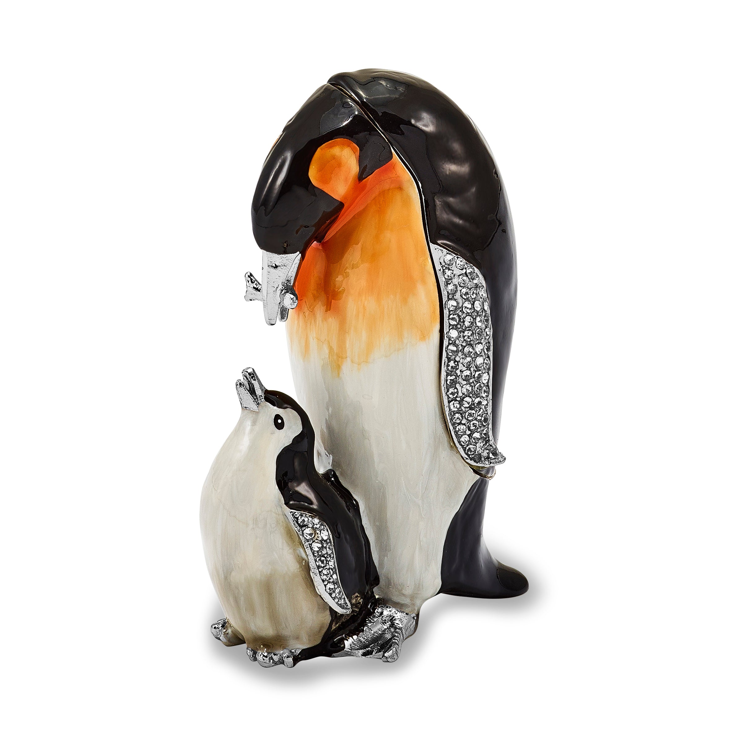 Luxury Giftware Pewter Bejeweled Crystals Silver-tone Enameled HERO & HARPER Emperor Penguin & Baby Trinket Box with Matching 18 Inch Necklace Main image