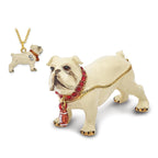 Luxury Giftware by Jere Pewter Bejeweled Crystals Gold-tone Enameled BUTCH Bulldog With Football Trinket Box with Matching 18 Inch Necklace