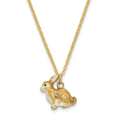 Luxury Giftware by Jere Pewter Bejeweled Crystals Gold-tone Enameled BEST BUNNIES Rabbits Trinket Box with Matching 18 Inch Necklace