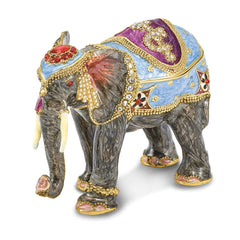 Luxury Giftware by Jere Pewter Bejeweled Crystals Gold-tone Enameled KAT Kathmandu Elephant Trinket Box with Matching 18 Inch Necklace