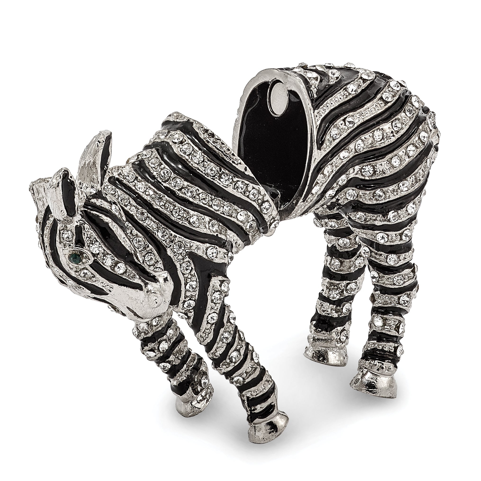 Luxury Giftware Pewter Bejeweled Crystals Silver-tone Enameled ZELDA Zebra Bling Full Crystal Trinket Box with Matching 18 Inch Necklace Secondary image