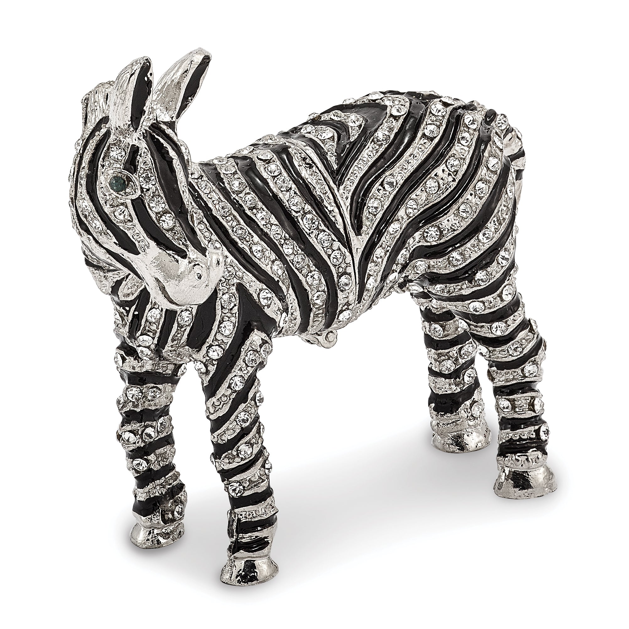Luxury Giftware Pewter Bejeweled Crystals Silver-tone Enameled ZELDA Zebra Bling Full Crystal Trinket Box with Matching 18 Inch Necklace Main image