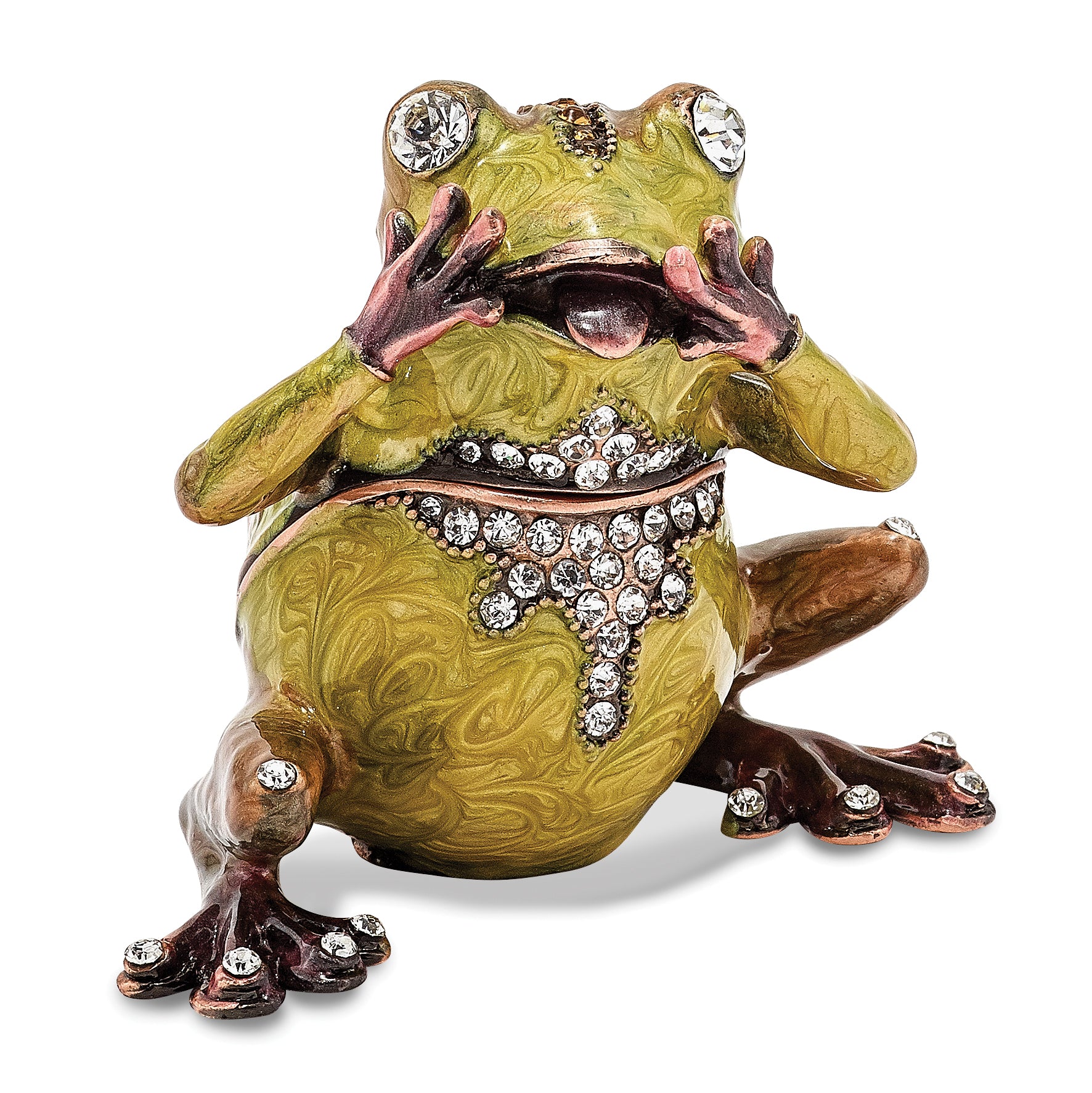 Luxury Giftware Pewter Bejeweled Crystals Rose-tone Enameled OH MY Expressive Frog Trinket Box with Matching 18 Inch Necklace Main image