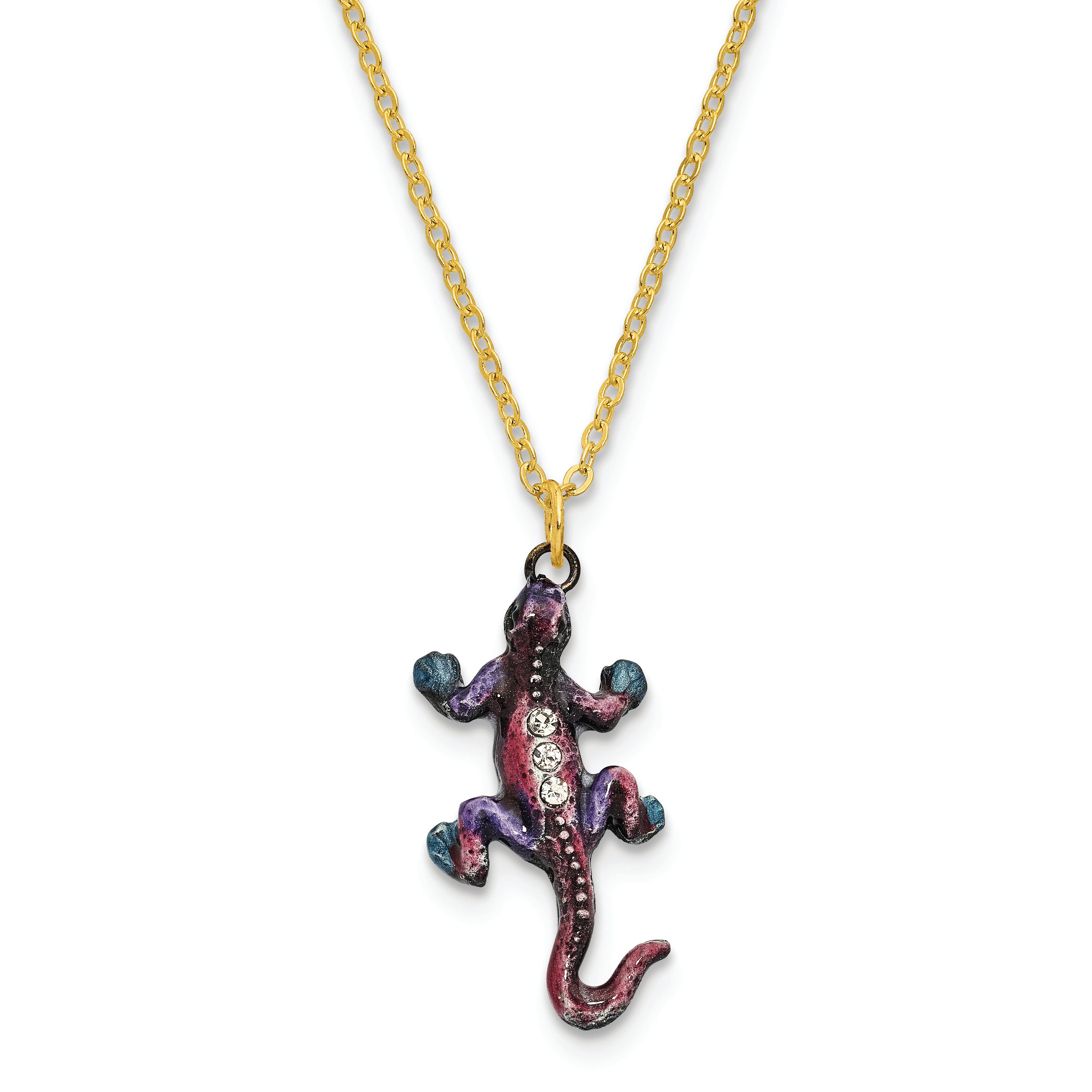 Luxury Giftware Pewter Bejeweled Crystals Pewter-tone Enameled PRINCE OF JEWELS Gecko Trinket Box with Matching 18 Inch Necklace