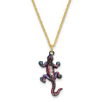 Luxury Giftware Pewter Bejeweled Crystals Pewter-tone Enameled PRINCE OF JEWELS Gecko Trinket Box with Matching 18 Inch Necklace
