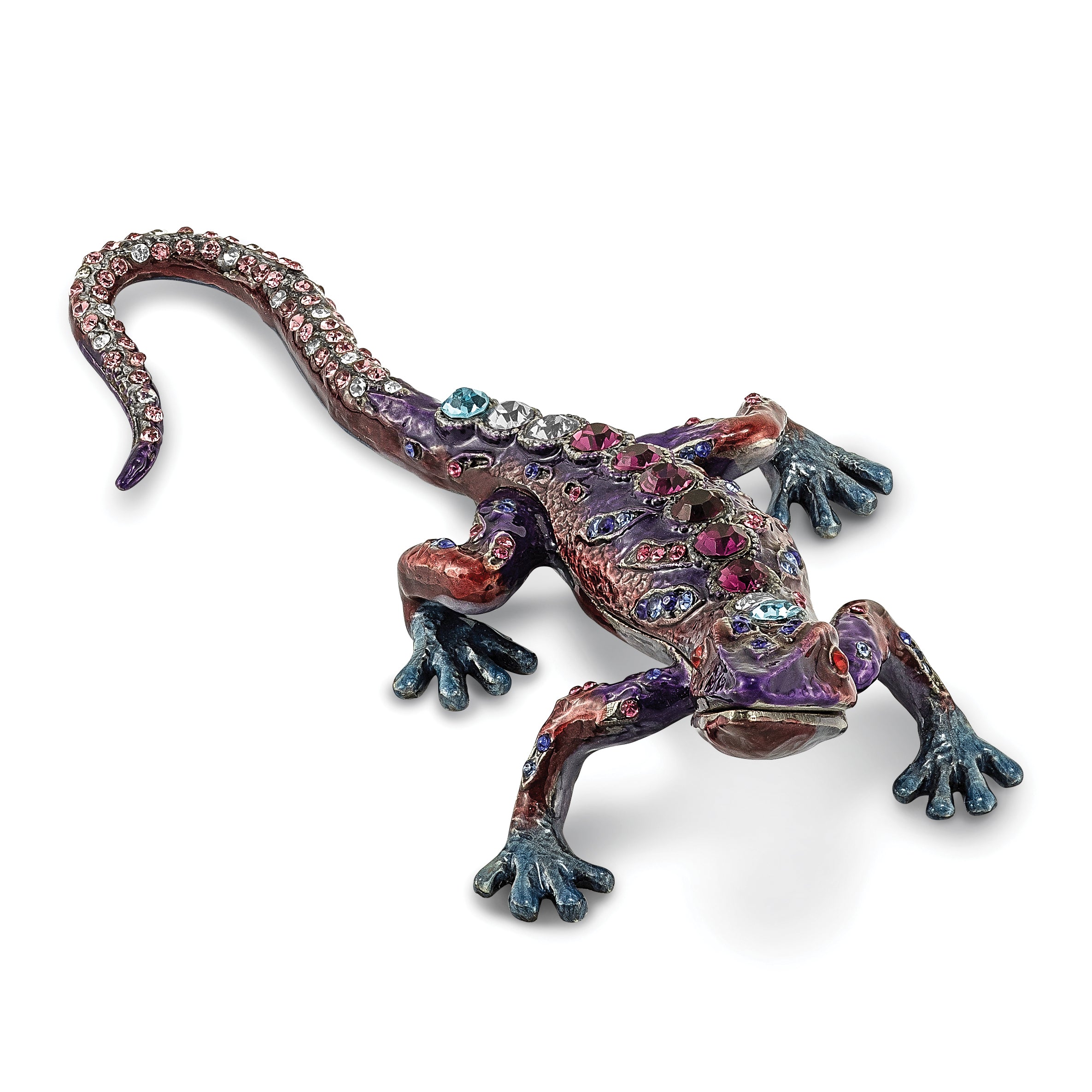 Luxury Giftware Pewter Bejeweled Crystals Pewter-tone Enameled PRINCE OF JEWELS Gecko Trinket Box with Matching 18 Inch Necklace