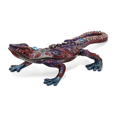 Luxury Giftware Pewter Bejeweled Crystals Pewter-tone Enameled PRINCE OF JEWELS Gecko Trinket Box with Matching 18 Inch Necklace