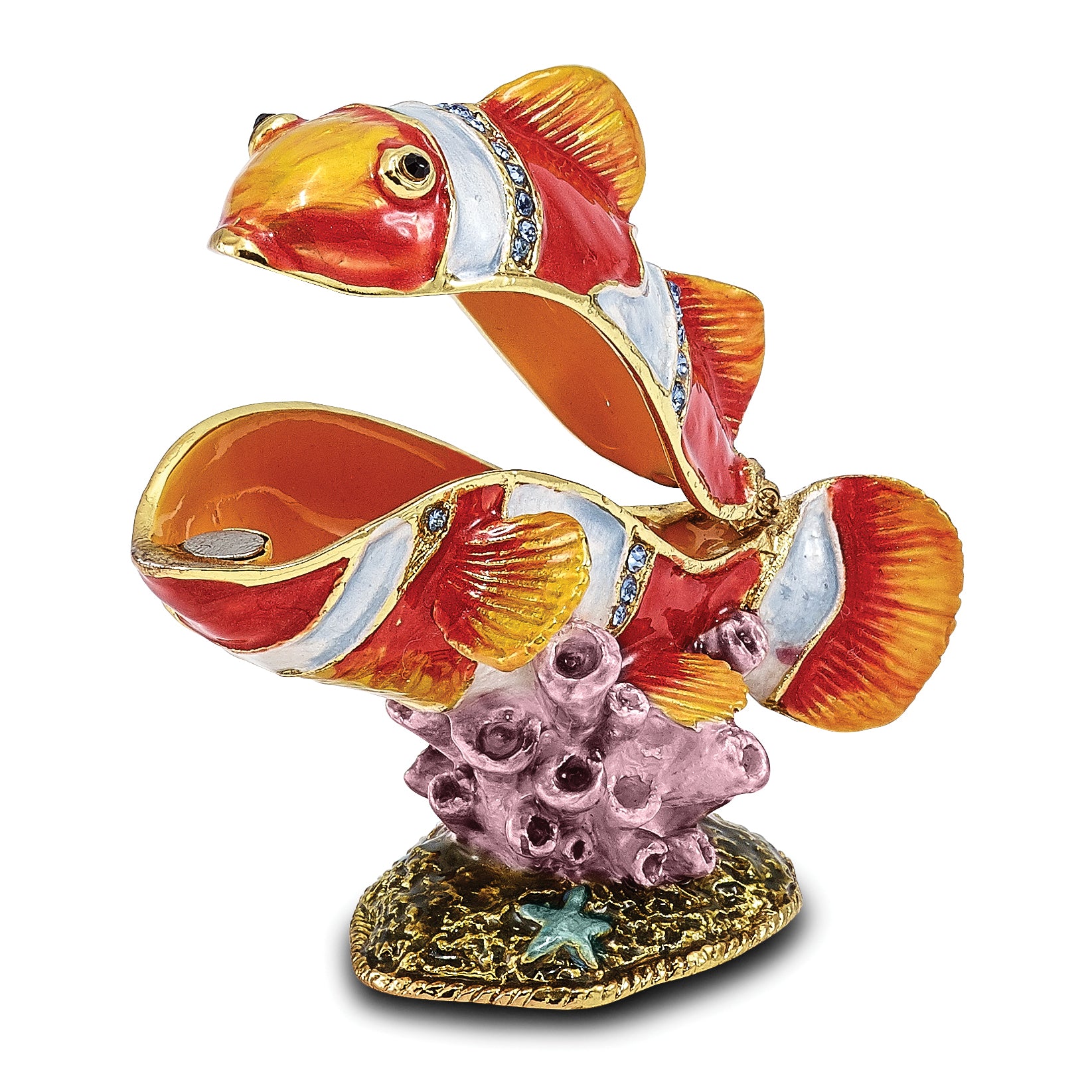 Luxury Giftware Pewter Bejeweled Crystals Gold-tone Enameled EMMETT Clown Fish Trinket Box with Matching 18 Inch Necklace Secondary image