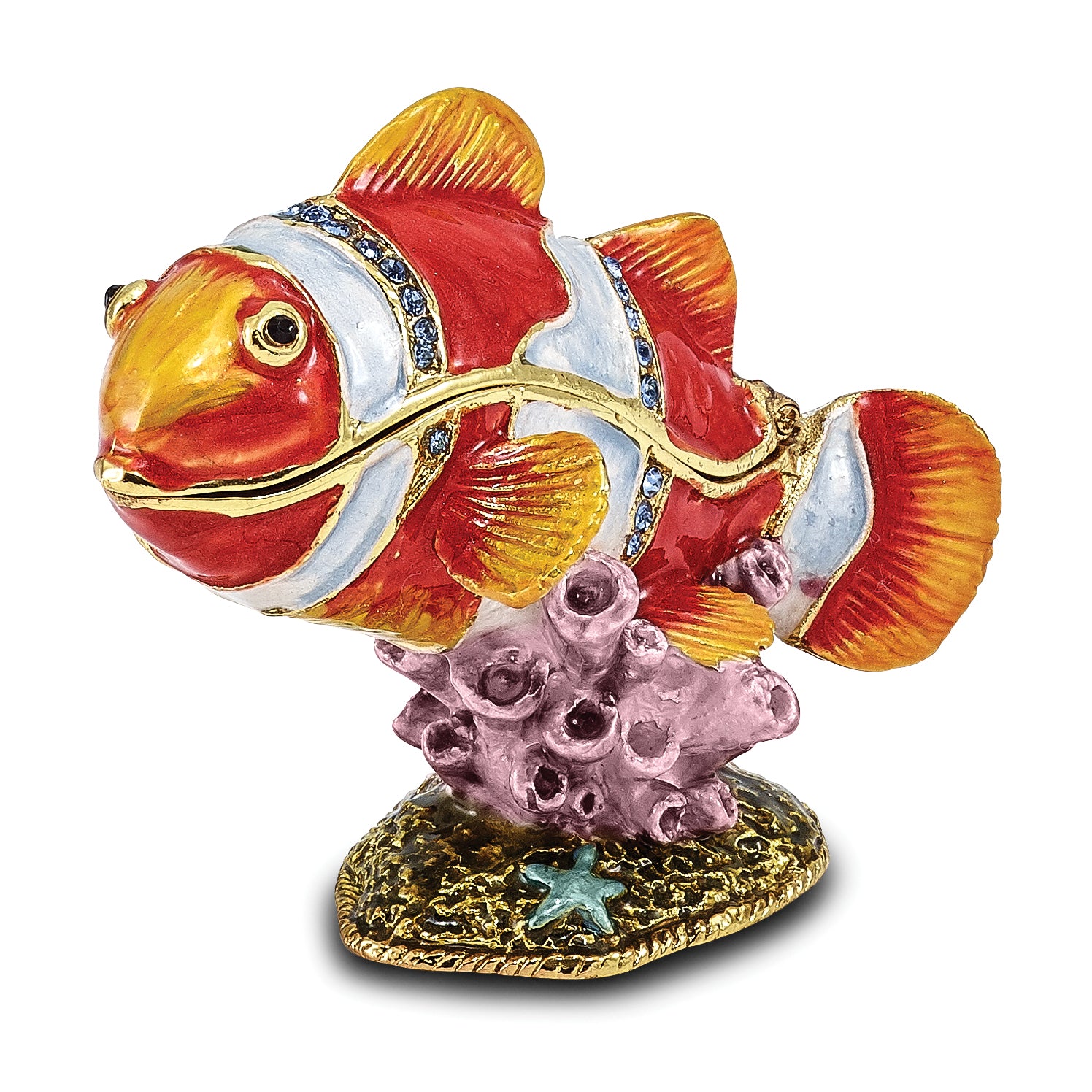 Luxury Giftware Pewter Bejeweled Crystals Gold-tone Enameled EMMETT Clown Fish Trinket Box with Matching 18 Inch Necklace Main image