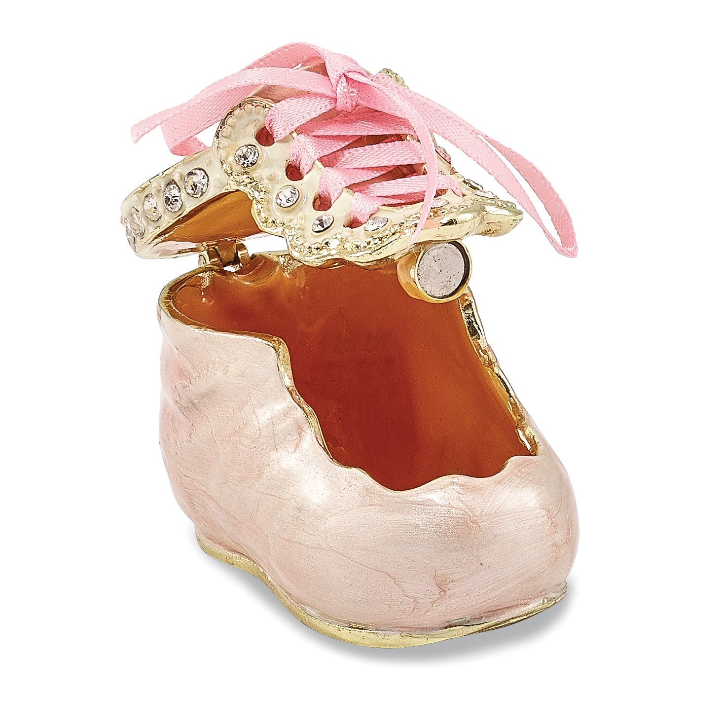 Luxury Giftware by Jere Pewter Bejeweled Crystals Gold-tone Enameled IT'S A GIRL Pink Baby Bootie Trinket Box with Matching 18 Inch Necklace Secondary image