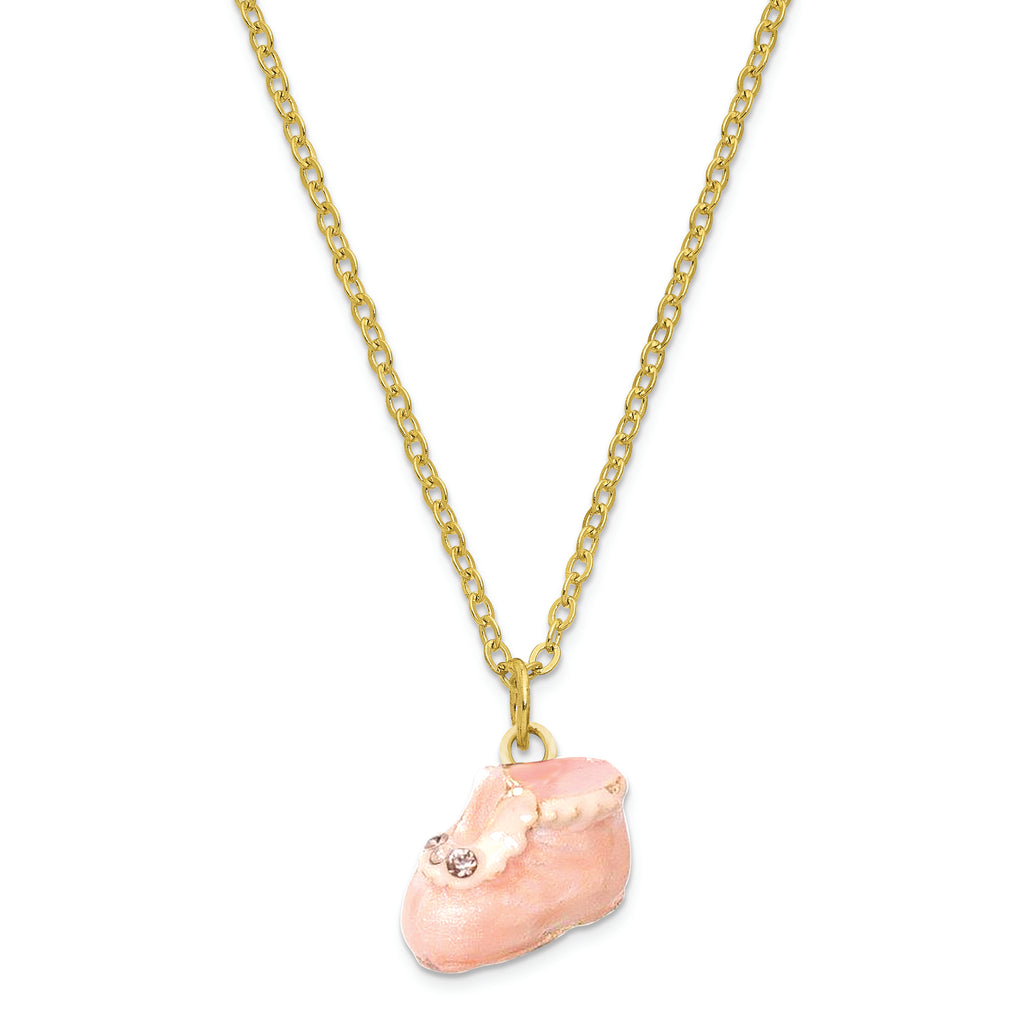 Luxury Giftware by Jere Pewter Bejeweled Crystals Gold-tone Enameled IT'S A GIRL Pink Baby Bootie Trinket Box with Matching 18 Inch Necklace