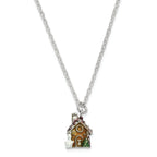 Luxury Giftware by Jere Bejeweled Crystals Silver-tone Enameled LEBKUCHENHAUS Gingerbread House Trinket Box with Matching 18 Inch Necklace