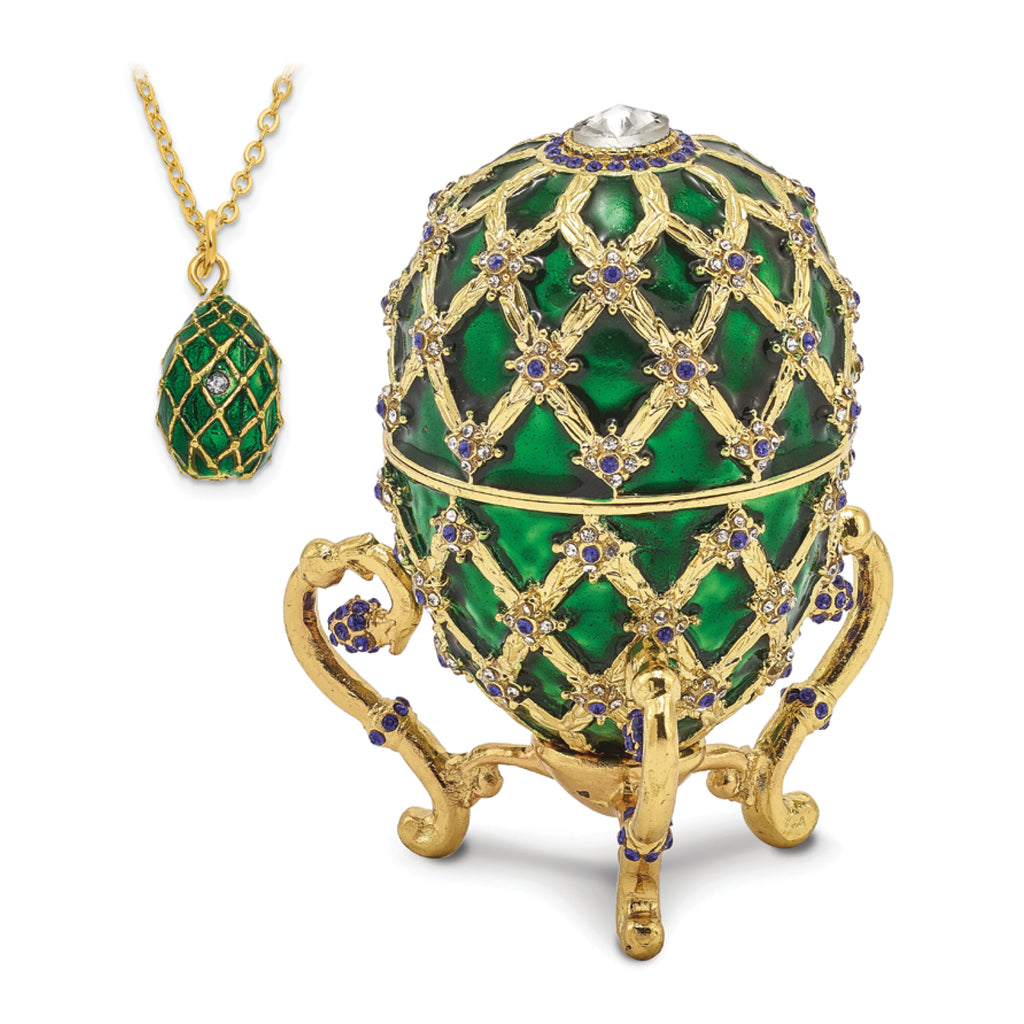 Luxury Giftware Pewter Bejeweled Crystals Gold-tone Enameled ROYAL COACH With Ring Holder and Coach Inside Egg with Matching 18 Inch Necklace