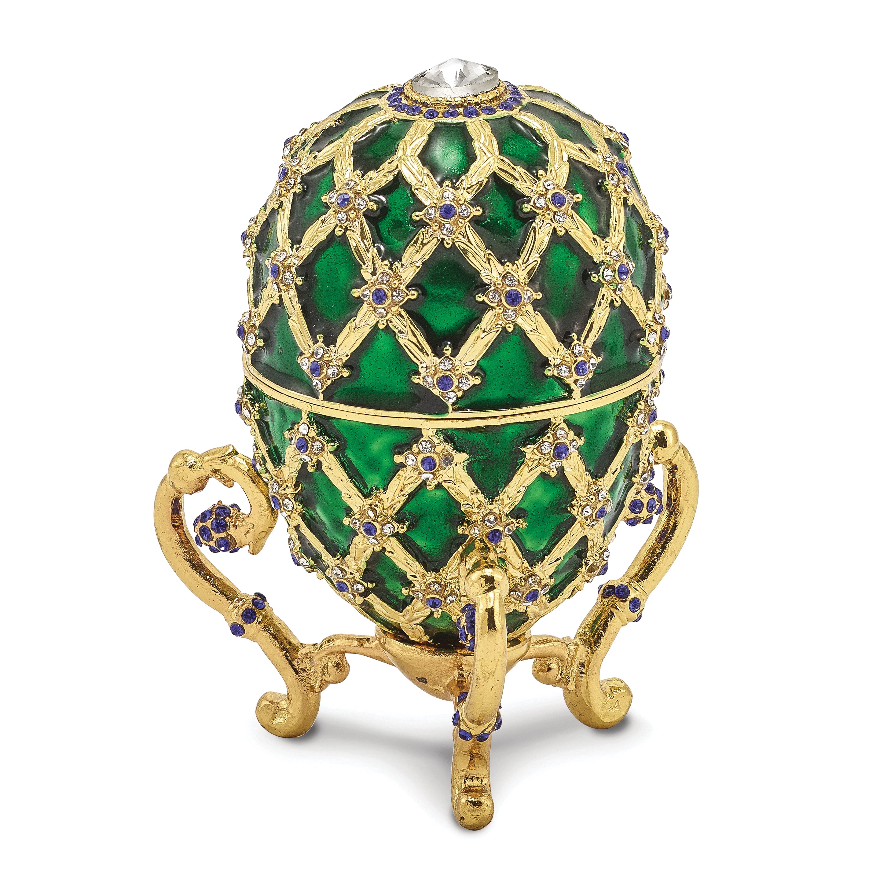 Luxury Giftware Pewter Bejeweled Crystals Gold-tone Enameled ROYAL COACH With Ring Holder and Coach Inside Egg with Matching 18 Inch Necklace