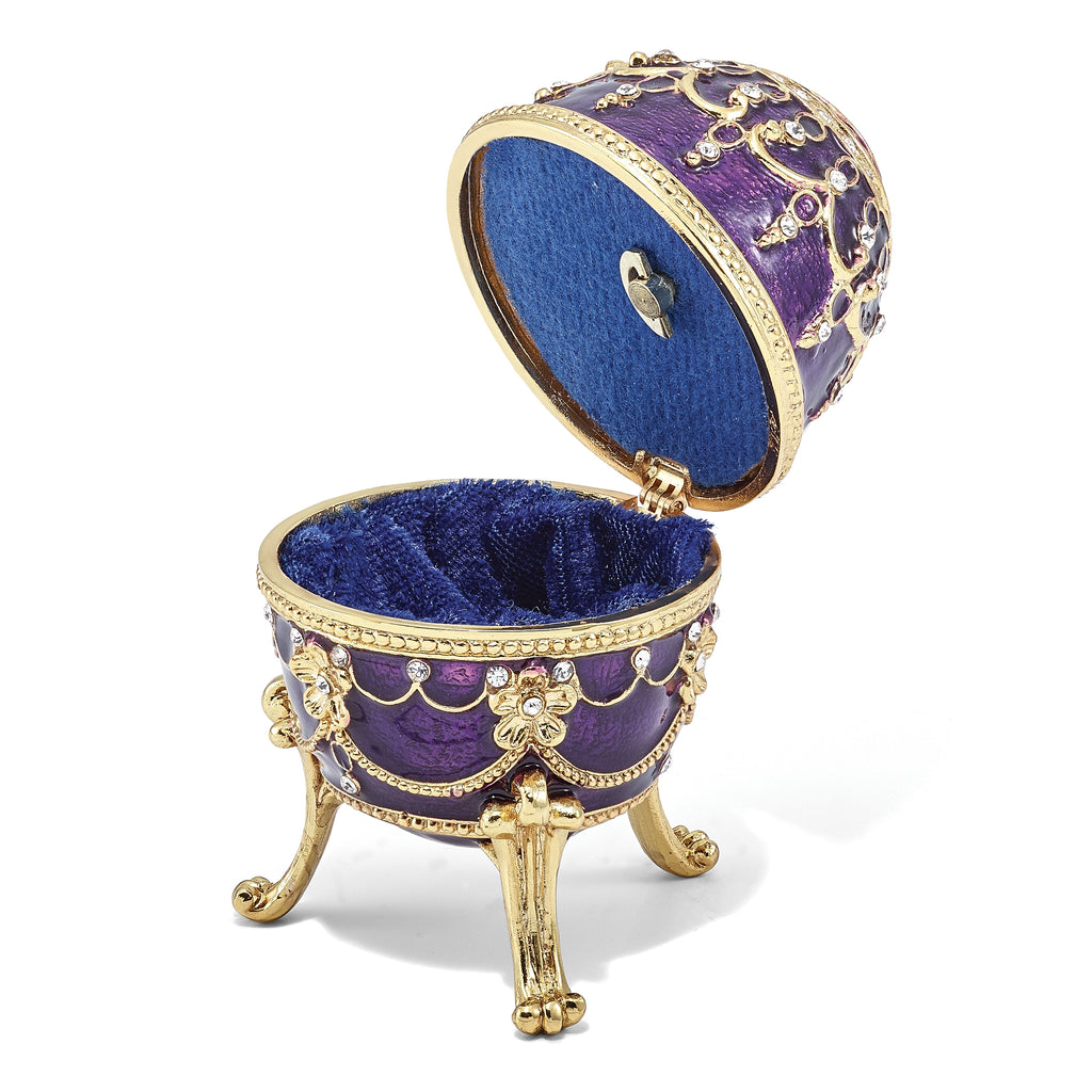 Luxury Giftware by Jere Pewter Bejeweled Crystals Gold-tone Enameled IMPERIAL PURPLE (Plays Unchained Melody) Musical Egg with Matching 18 Inch Necklace