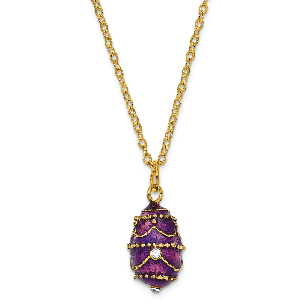 Luxury Giftware by Jere Pewter Bejeweled Crystals Gold-tone Enameled IMPERIAL PURPLE (Plays Unchained Melody) Musical Egg with Matching 18 Inch Necklace
