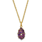 Luxury Giftware by Jere Pewter Bejeweled Crystals Gold-tone Enameled IMPERIAL PURPLE (Plays Unchained Melody) Musical Egg with Matching 18 Inch Necklace