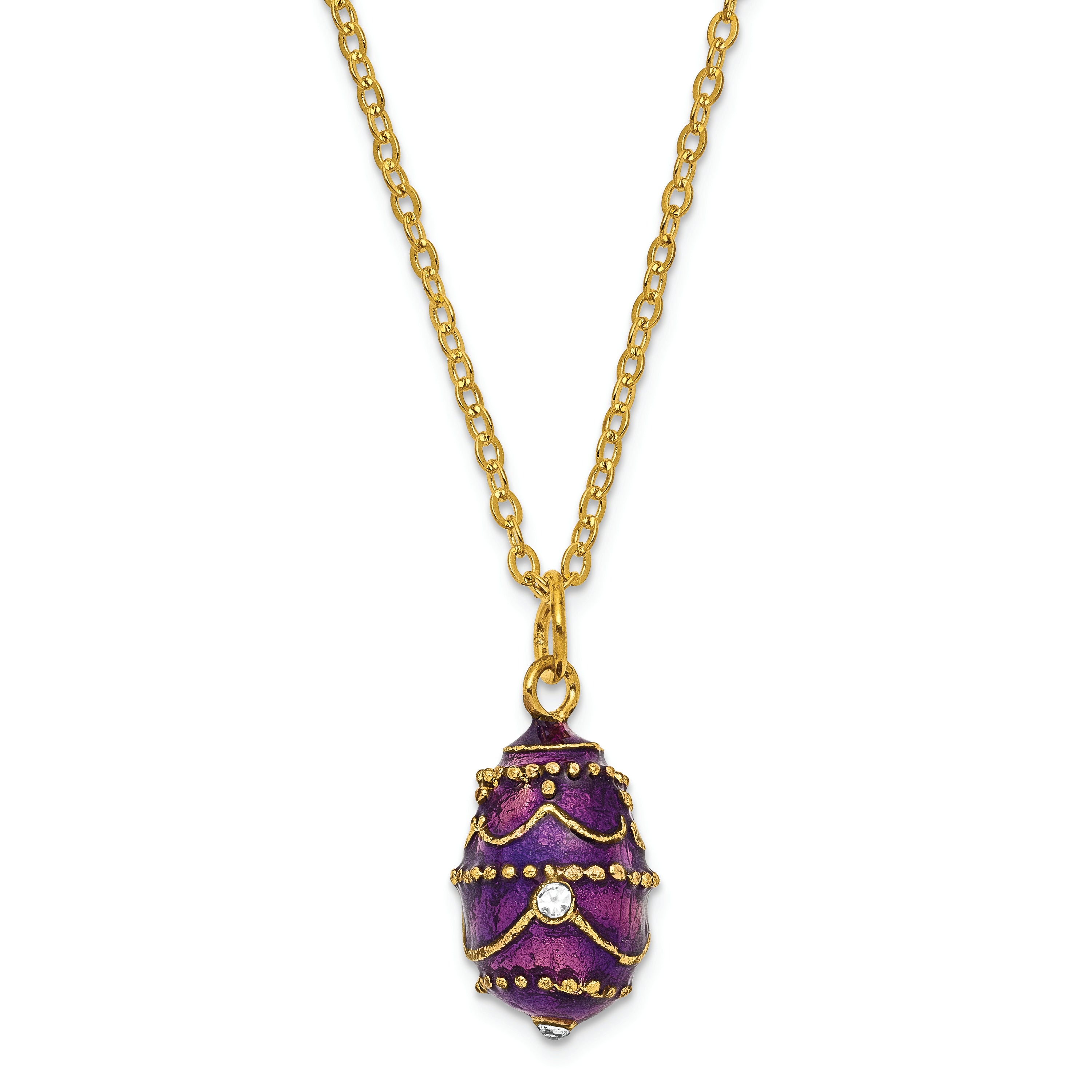 Luxury Giftware by Jere Pewter Bejeweled Crystals Gold-tone Enameled IMPERIAL PURPLE (Plays Unchained Melody) Musical Egg with Matching 18 Inch Necklace