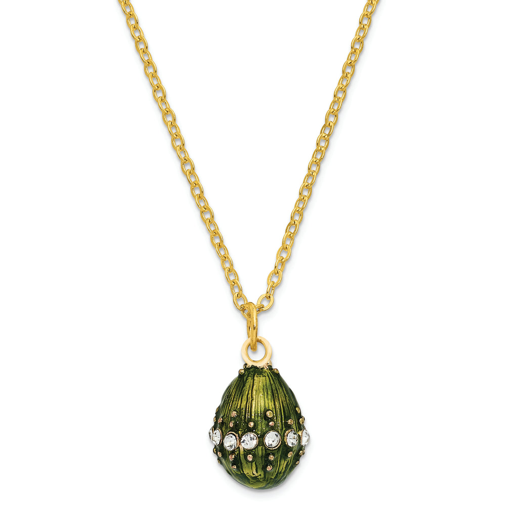 Luxury Giftware Pewter Bejeweled Crystals Gold-tone Enameled REGAL GREEN (Plays Swan Lake) Musical Egg with Matching 18 Inch Necklace