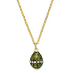 Luxury Giftware Pewter Bejeweled Crystals Gold-tone Enameled REGAL GREEN (Plays Swan Lake) Musical Egg with Matching 18 Inch Necklace