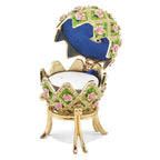 Luxury Giftware by Jere Pewter Bejeweled Crystals Gold-tone Enameled ROSE GARDEN Floral (Plays Memory) Musical Egg with Matching 18 Inch Necklace