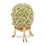 Luxury Giftware by Jere Pewter Bejeweled Crystals Gold-tone Enameled ROSE GARDEN Floral (Plays Memory) Musical Egg with Matching 18 Inch Necklace