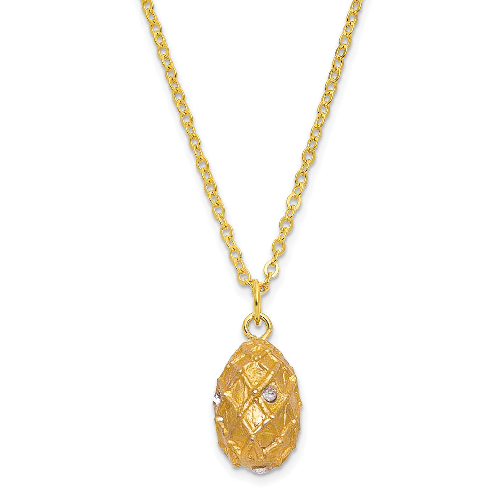 Luxury Giftware by Jere Pewter Bejeweled Crystals Gold-tone Enameled ROYAL GOLD (Plays Swan Lake) Musical Egg with Matching 18 Inch Necklace
