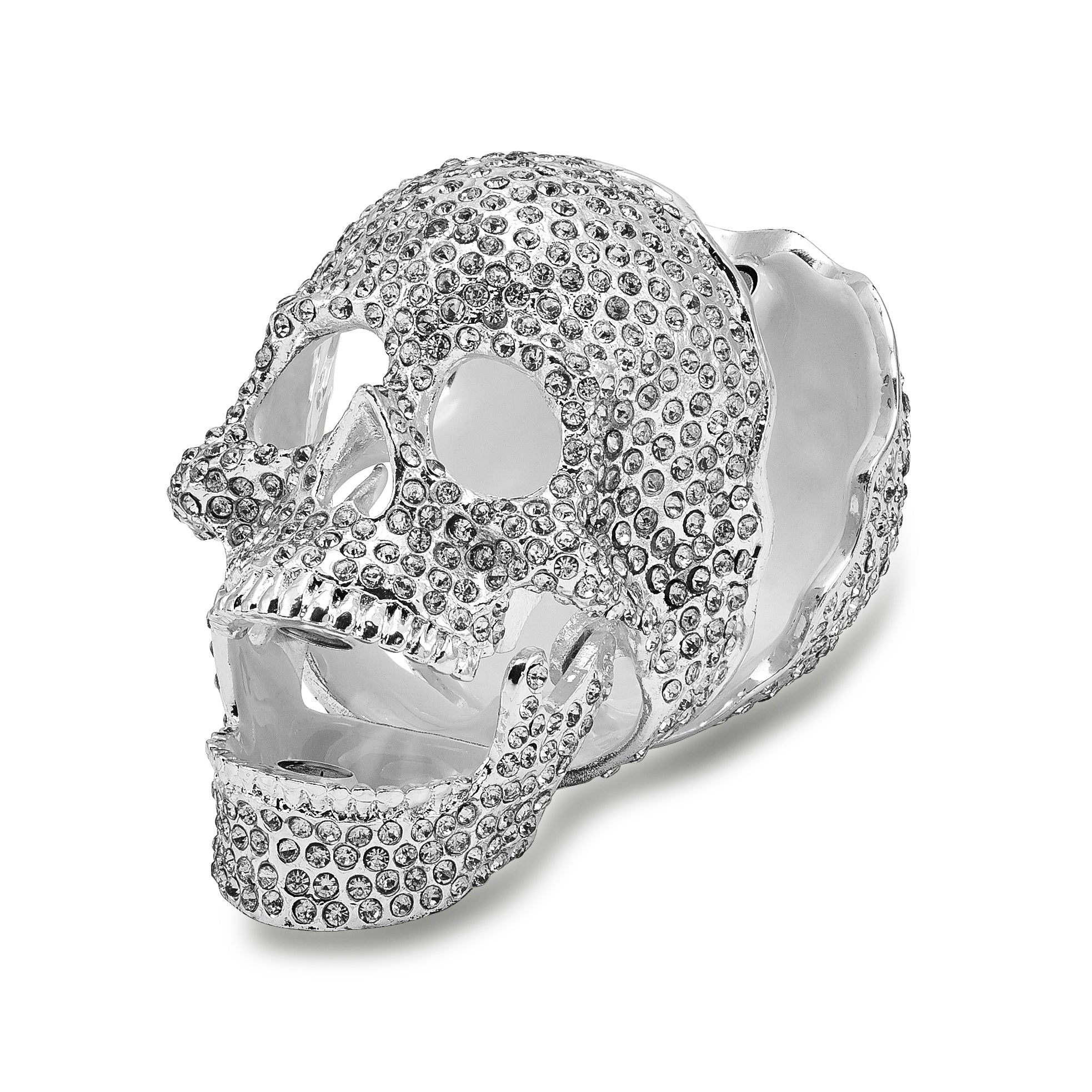Luxury Giftware by Jere Pewter Bejeweled Crystals Silver-tone Enameled TREASURE TROVE Full Crystal Skull Trinket Box with Matching 18 Inch Necklace Secondary image