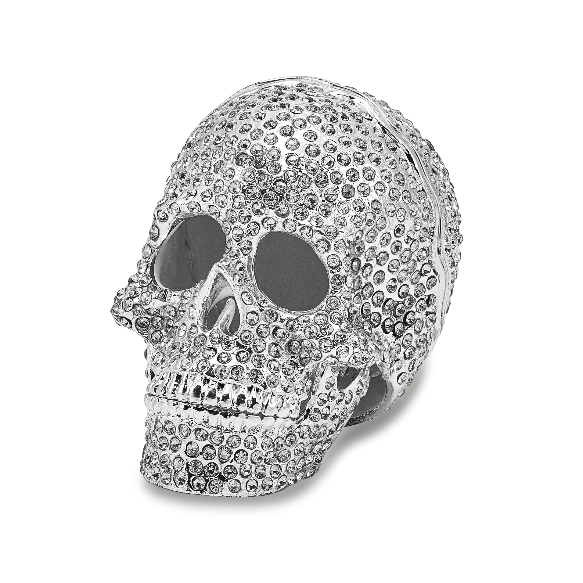 Luxury Giftware by Jere Pewter Bejeweled Crystals Silver-tone Enameled TREASURE TROVE Full Crystal Skull Trinket Box with Matching 18 Inch Necklace Main image
