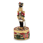 Luxury Giftware by Jere Bejeweled Crystals Gold-tone Enameled CHRISTOPH Nutcracker Trinket Box with Matching 18 Inch Necklace
