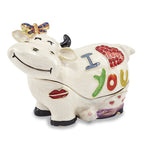Luxury Giftware by Jere Pewter Bejeweled Crystals Gold-tone Enameled I LOVE YOU Cow Trinket Box with Matching 18 Inch Necklace
