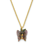 Luxury Giftware Pewter Bejeweled Crystals Gold-tone Enameled SANGRIA Butterfly Box Trinket Box with Matching 18 Inch Necklace