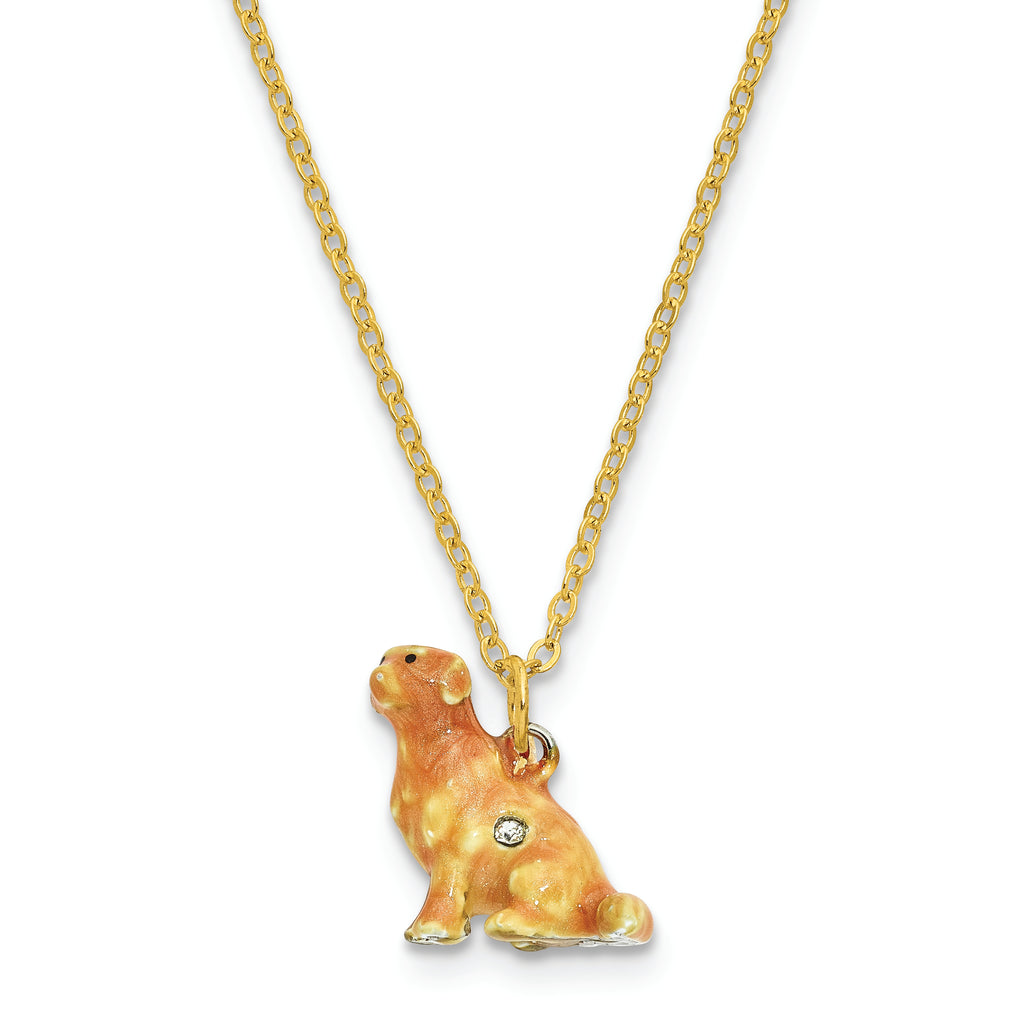 Luxury Giftware by Jere Pewter Bejeweled Crystals Silver-tone Enameled GOLDIE Golden Retriever Trinket Box with Matching 18 Inch Necklace