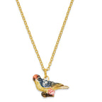 Luxury Giftware Pewter Bejeweled Crystals Gold-tone Enameled LADY BLUEBIRD Trinket Box with Matching 18 Inch Necklace