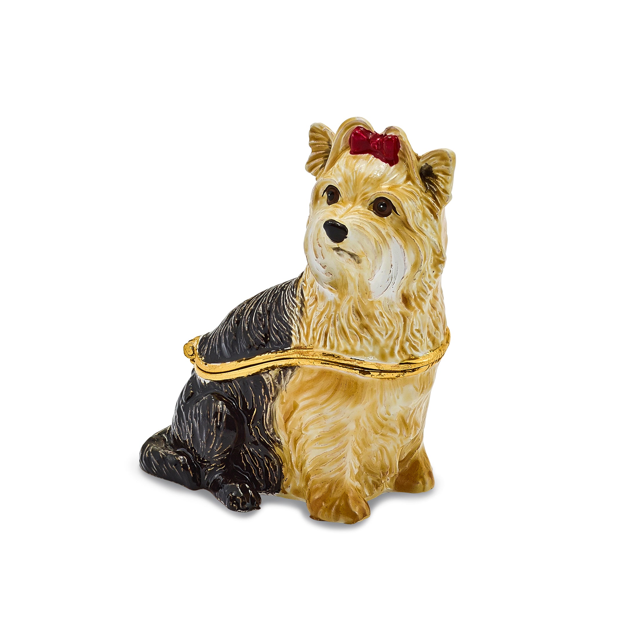Luxury Giftware Pewter Bejeweled Crystals Gold-tone Enameled KIMBERLY Yorkshire Terrier Trinket Box with Matching 18 Inch Necklace Main image