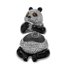 Luxury Giftware Pewter Bejeweled Crystals Silver-tone Enameled LING LING Panda Bear With Leaf Trinket Box with Matching 18 Inch Necklace