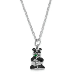 Luxury Giftware Pewter Bejeweled Crystals Silver-tone Enameled LING LING Panda Bear With Leaf Trinket Box with Matching 18 Inch Necklace