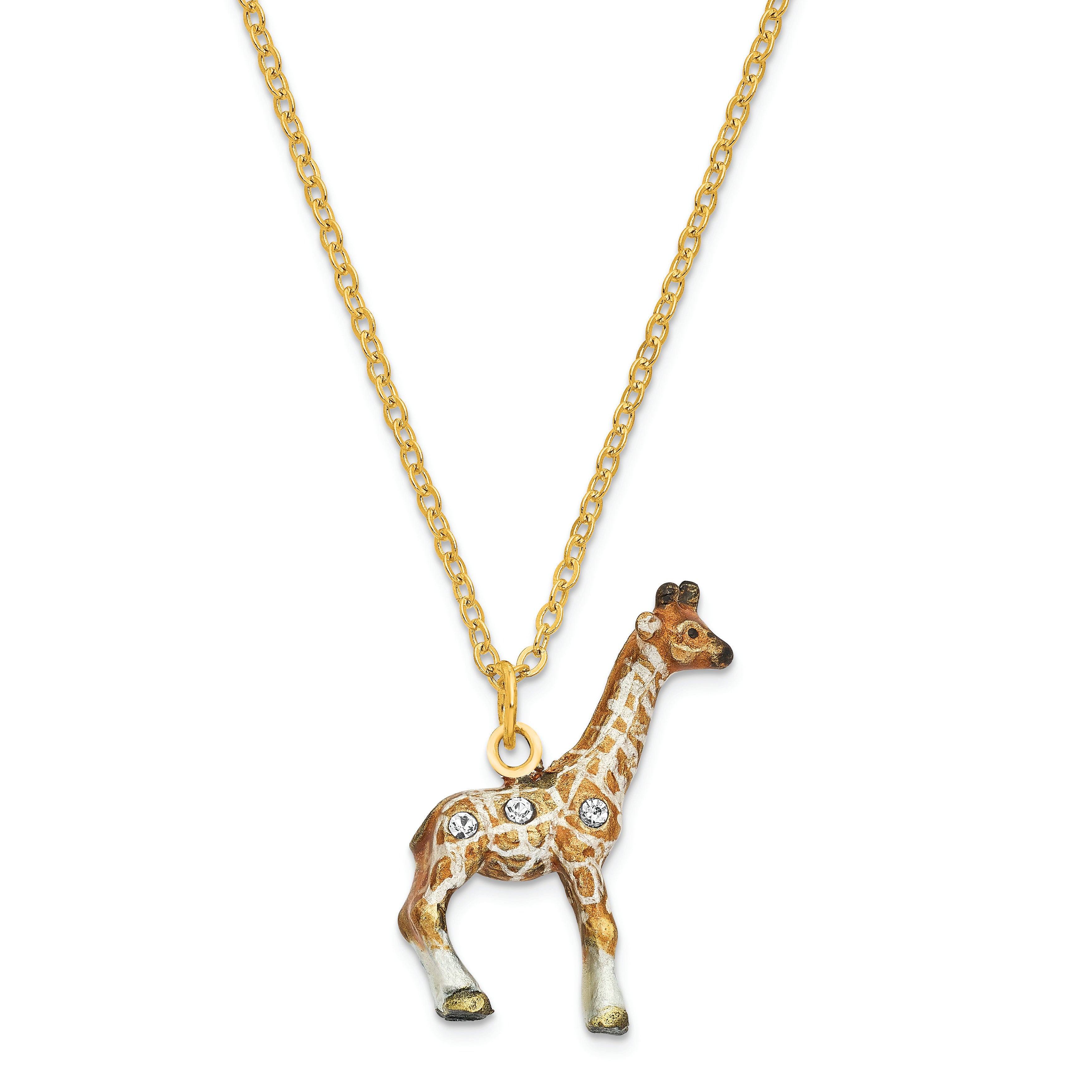 Luxury Giftware by Jere Pewter Bejeweled Crystals Gold-tone Enameled GINA & GEORGIE Mother & Baby Giraffes Trinket Box with Matching 18 Inch Necklace