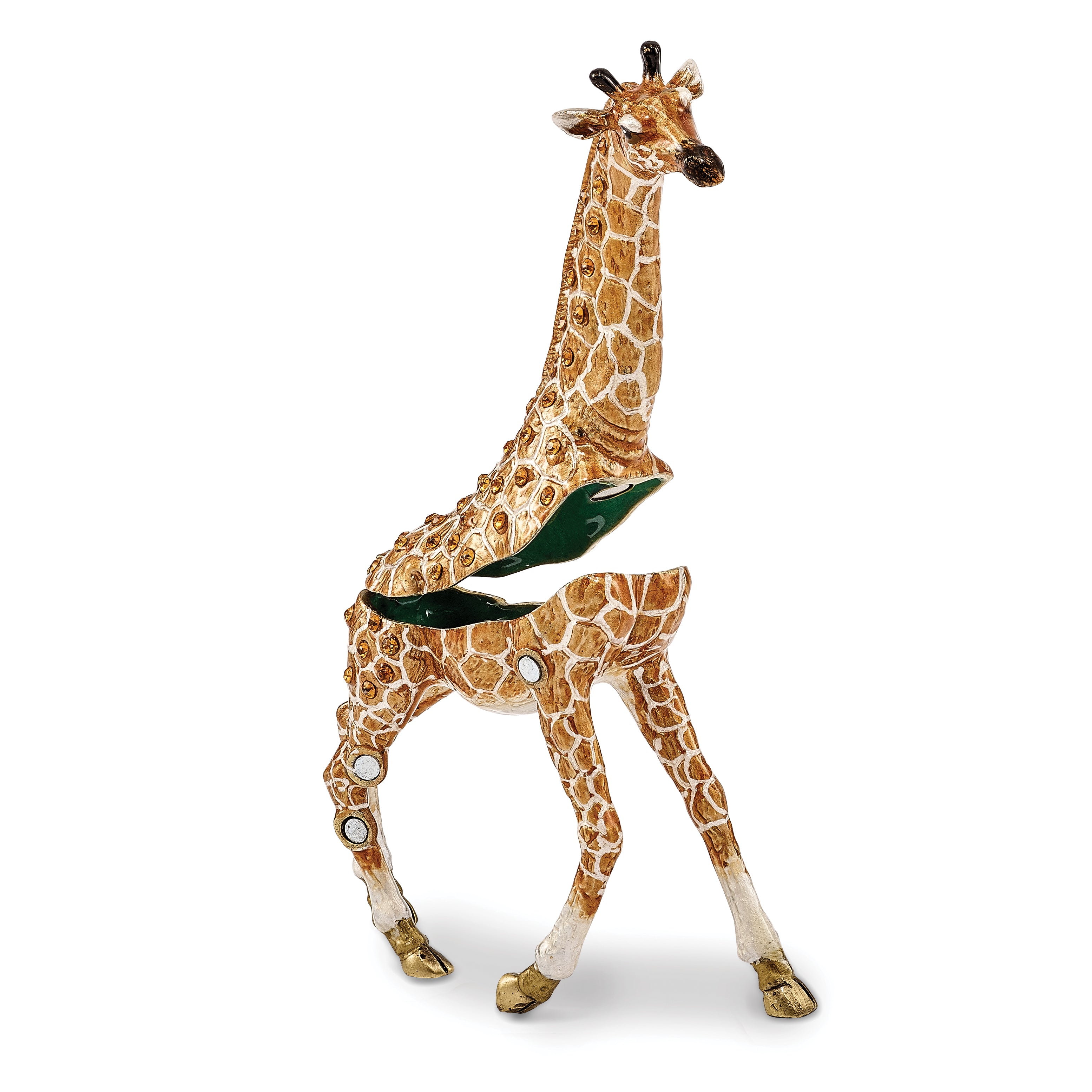 Luxury Giftware by Jere Pewter Bejeweled Crystals Gold-tone Enameled GINA & GEORGIE Mother & Baby Giraffes Trinket Box with Matching 18 Inch Necklace