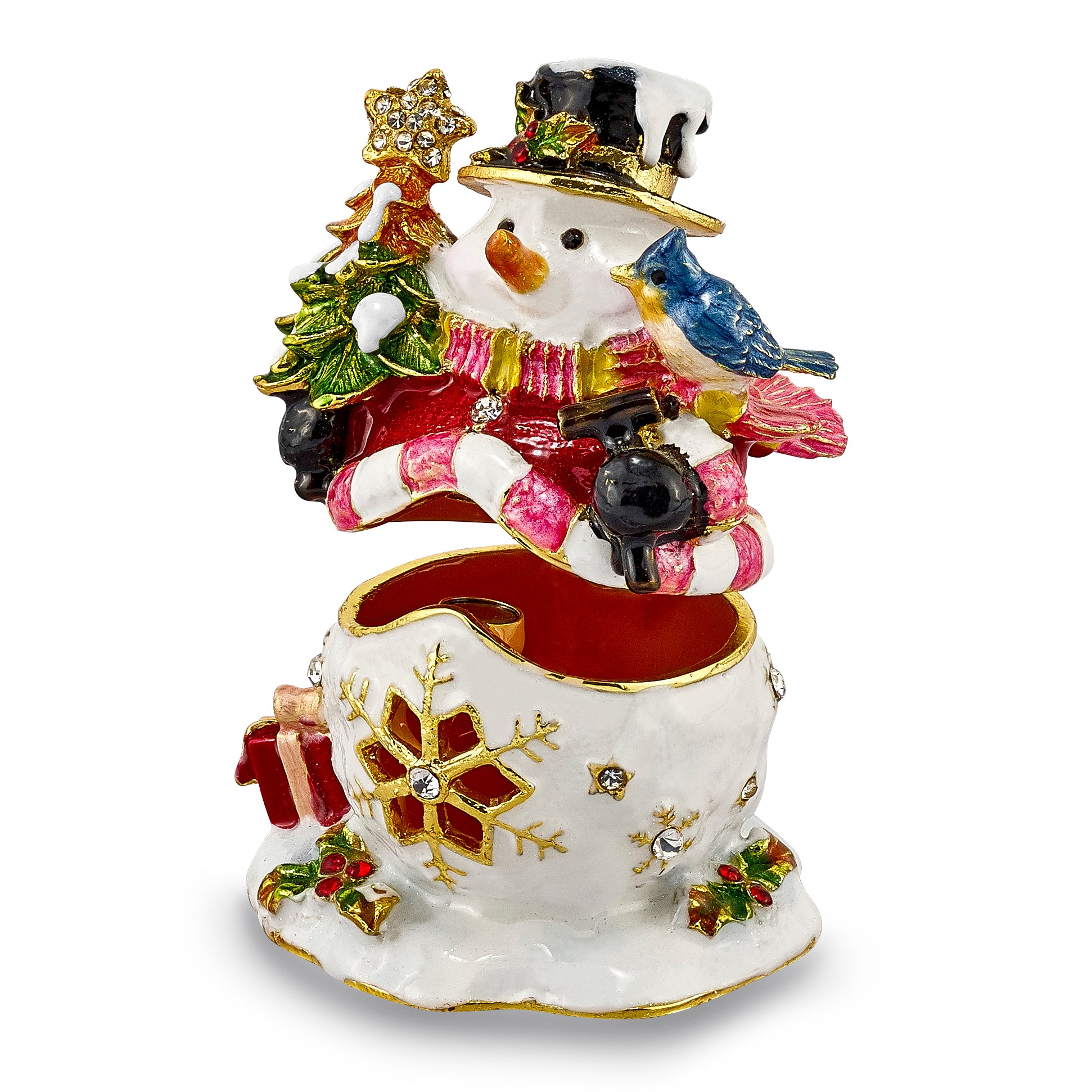 Luxury Giftware by Jere Bejeweled Crystals Gold-tone Enameled HOLLY JOLLY Snowman Trinket Box with Matching 18 Inch Necklace Secondary image