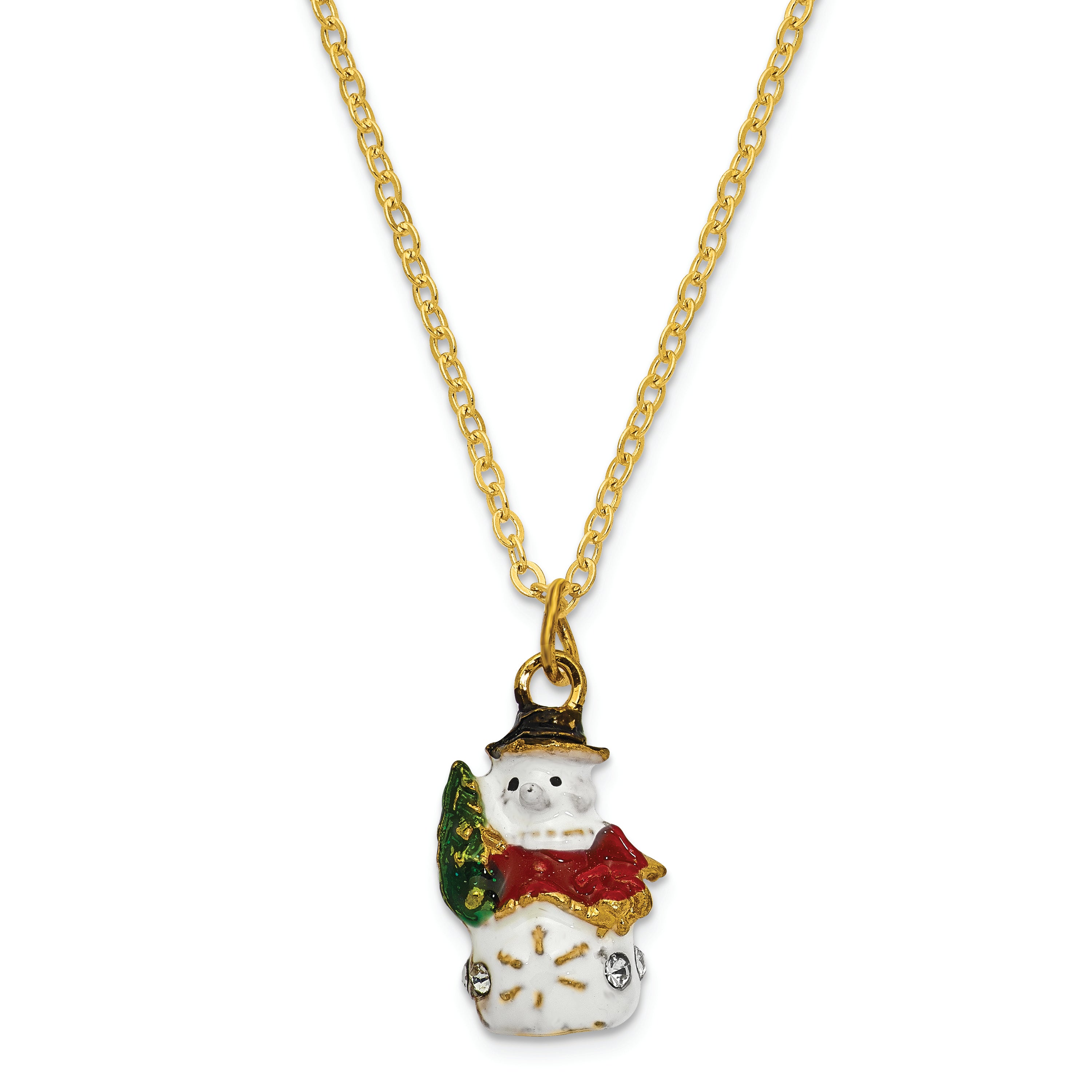 Luxury Giftware by Jere Bejeweled Crystals Gold-tone Enameled HOLLY JOLLY Snowman Trinket Box with Matching 18 Inch Necklace