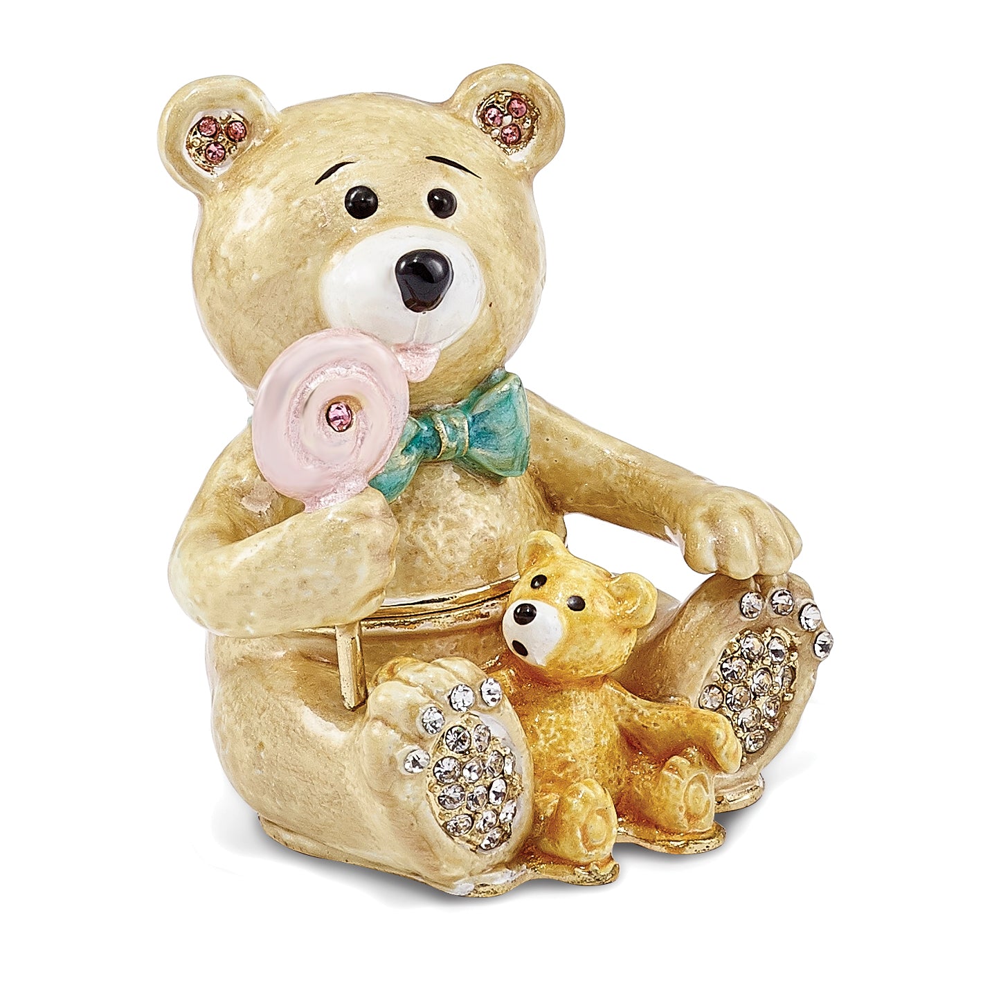 Luxury Giftware Pewter Bejeweled Crystals Gold-tone Enameled LOLLY BEARS Teddy Bears Trinket Box with Matching 18 Inch Necklace Main image