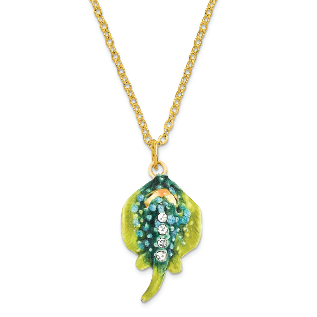 Luxury Giftware by Jere Pewter Bejeweled Crystals Gold-tone Enameled BARBY Stingray Trinket Box with Matching 18 Inch Necklace