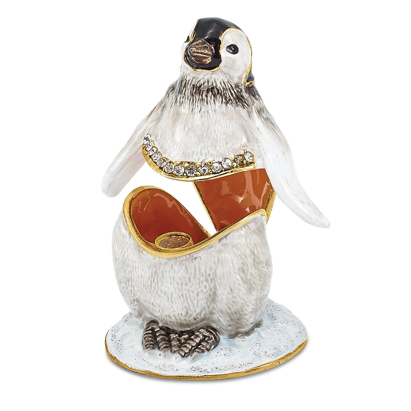 Luxury Giftware by Jere Pewter Bejeweled Crystals Gold-tone Enameled PEEPS Baby Penguin Trinket Box with Matching 18 Inch Necklace